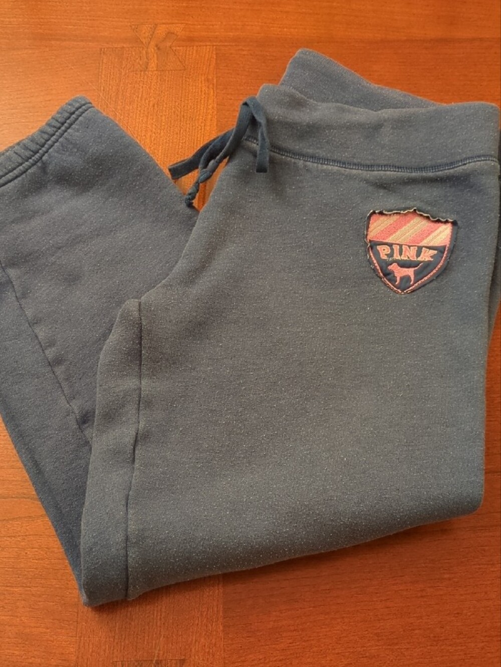 Vintage Victoria's Secret PINK Sweatpants in Blue With Pink Lettering - Medium